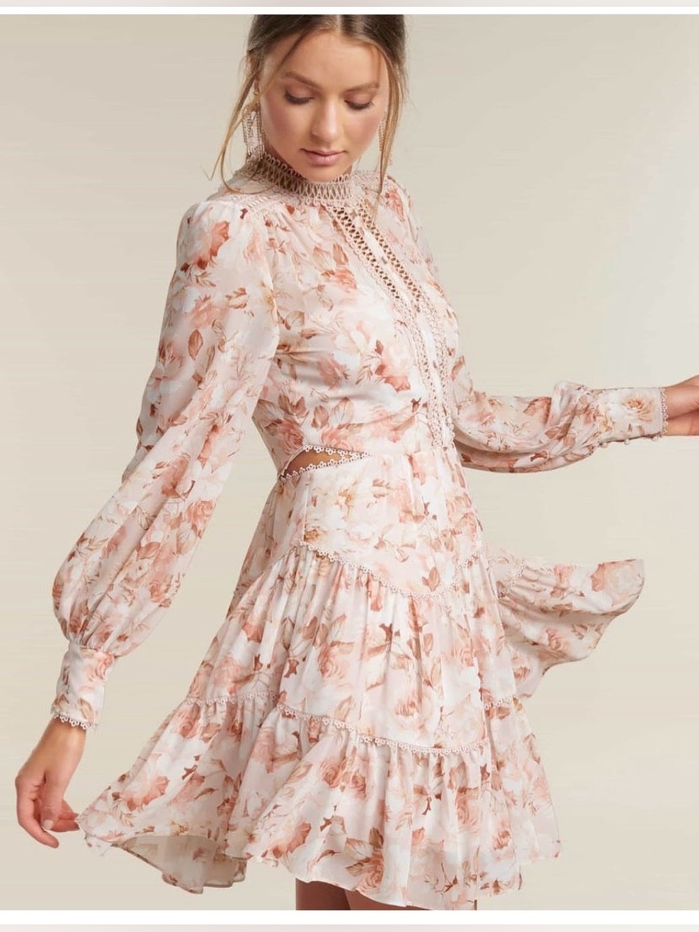 Forever New Blush Floral Lace-Trim Mini Dress